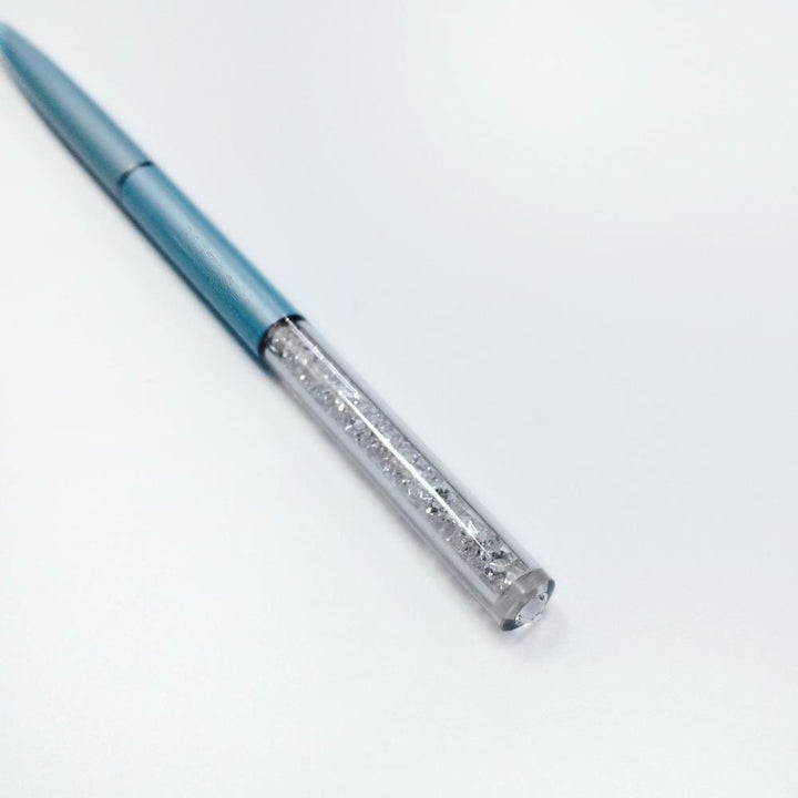 Blue Chrome Plated Stylish Ballpoint Pen with a Miniature Crystalline Top by Matashi Image 3