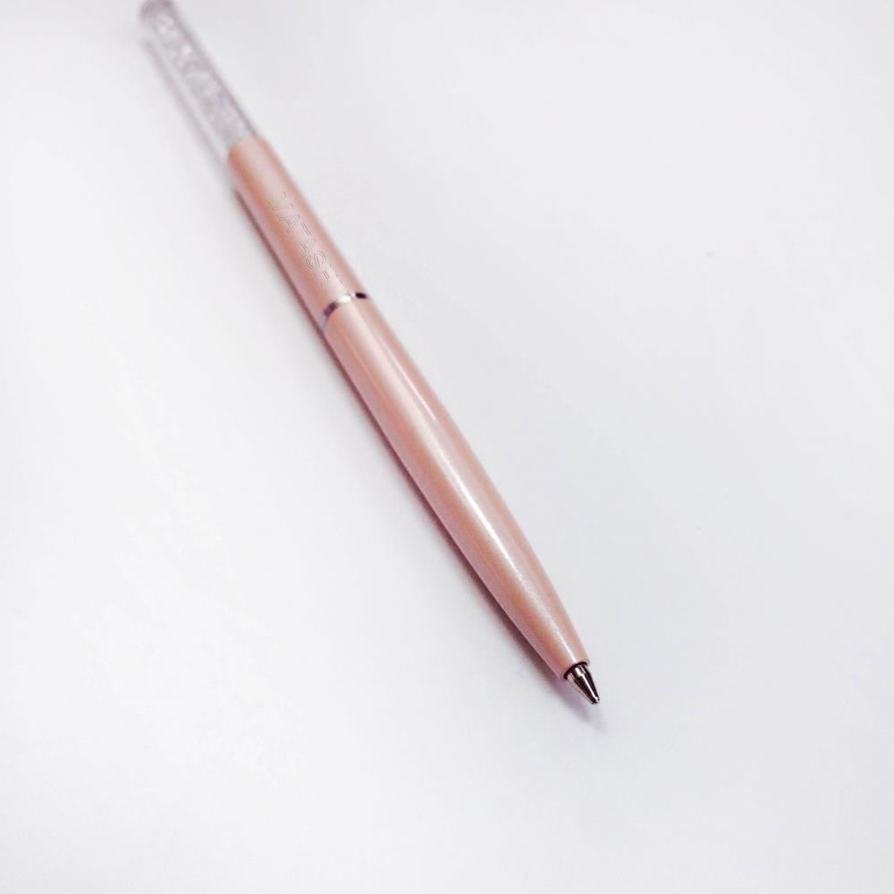 Pink Chrome Plated Stylish Ballpoint Pen with a Miniature Crystalline Top by Matashi Image 2