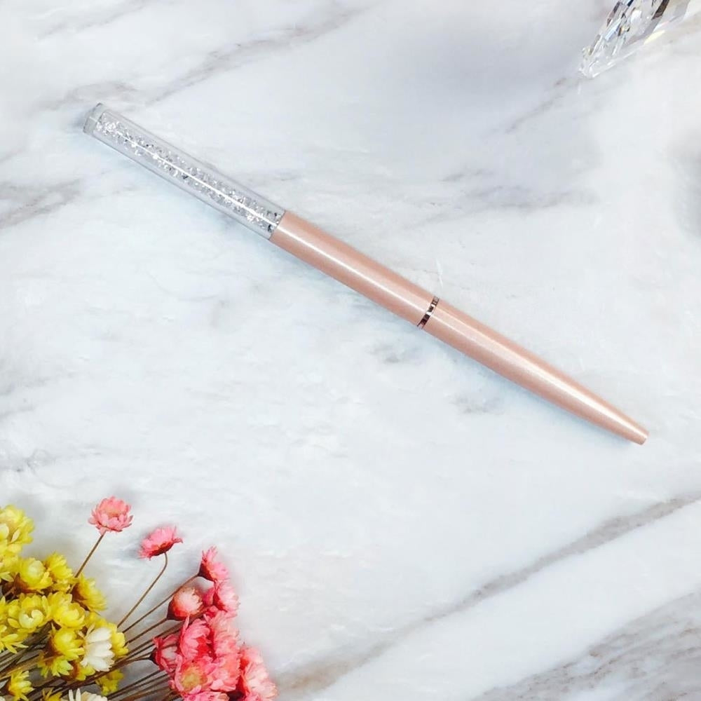 Pink Chrome Plated Stylish Ballpoint Pen with a Miniature Crystalline Top by Matashi Image 3