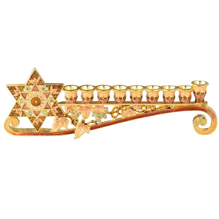 9.25" Long Hand Painted Enamel Menorah Candelabra Embellished with a Star of David Design and Embellished with Gold Image 2