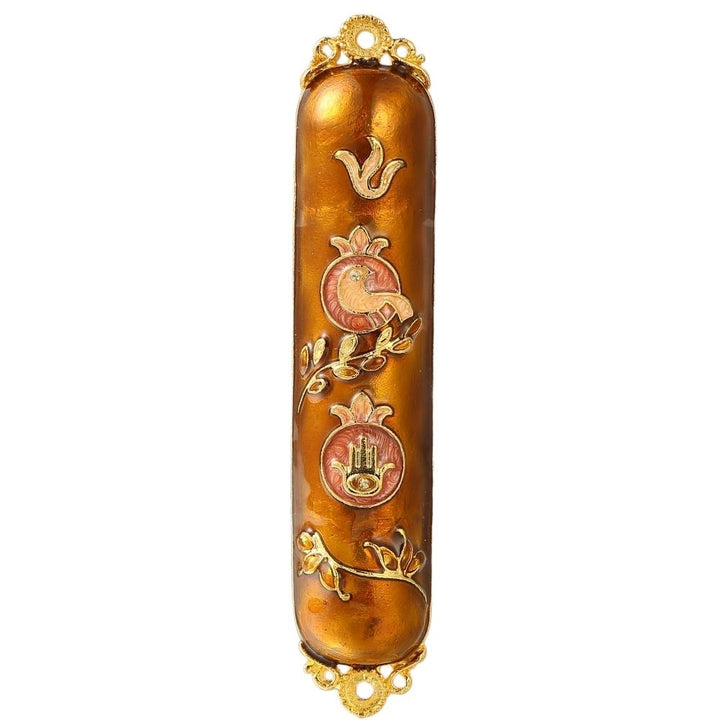 Hand Painted Enamel Mezuzah Embellished with a Dove and Hamsa Design with Gold Accents and fine Crystals by Matashi Image 2