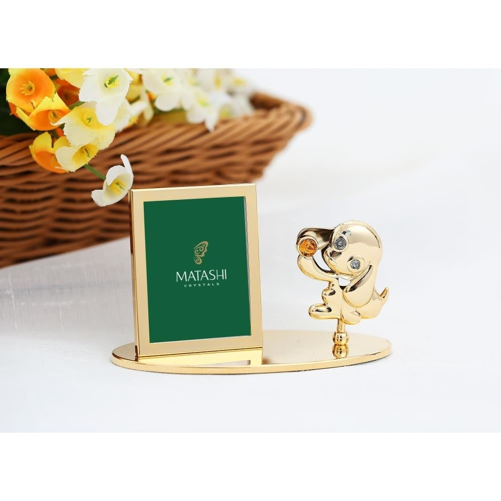 2018 Year of the Dog 24k Gold Plated Puppy Picture Frame w/ Gold Crystal Home and Table Top Ornament Image 3