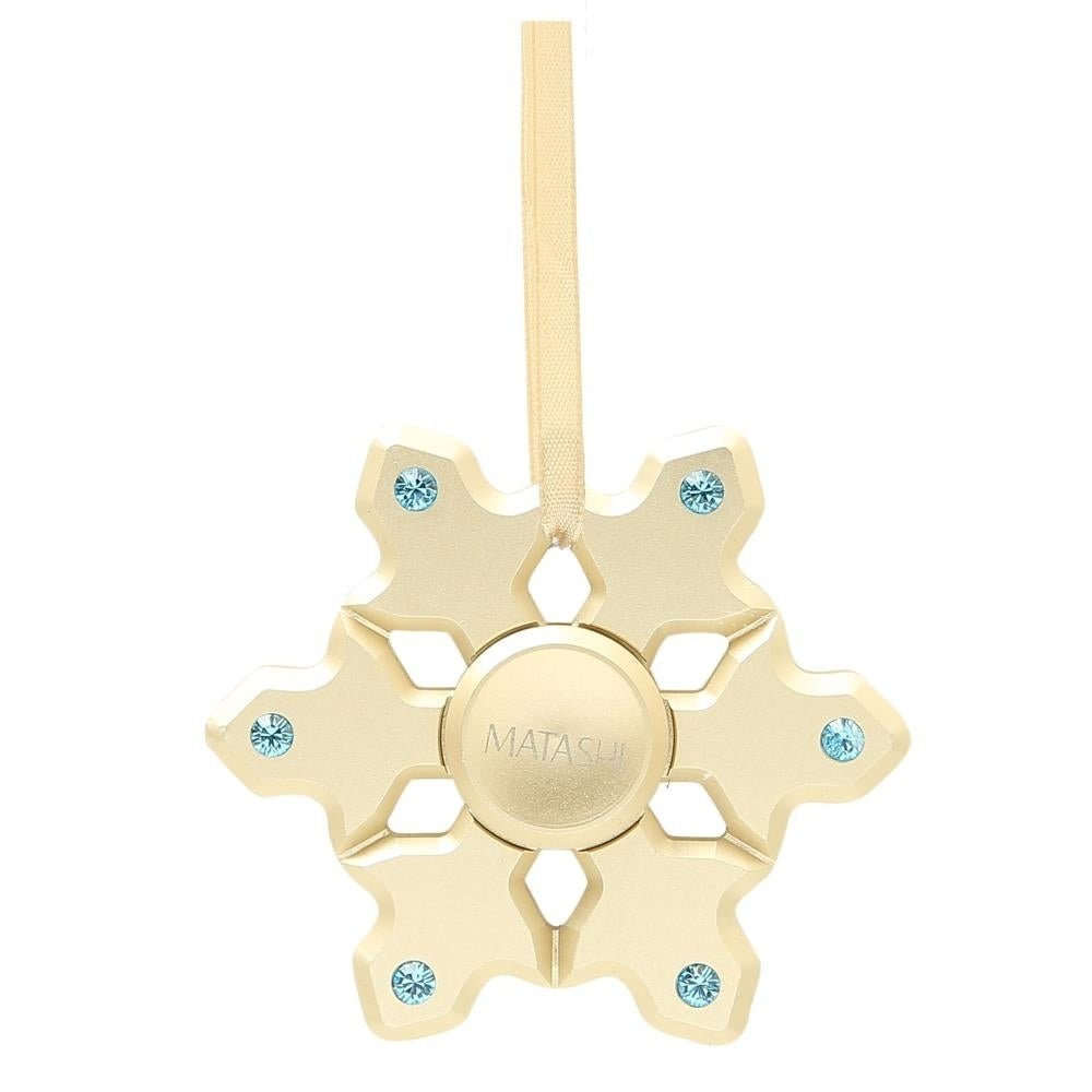 24k Gold Plated Hanging Christmas Tree Snowflake Spinner Ornament w/ Matashi Crystals Image 2