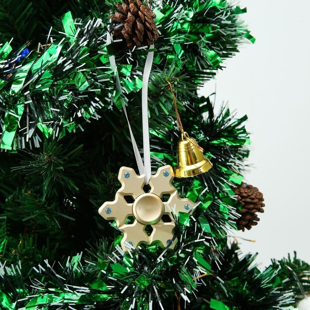 24k Gold Plated Hanging Christmas Tree Snowflake Spinner Ornament w/ Matashi Crystals Image 3