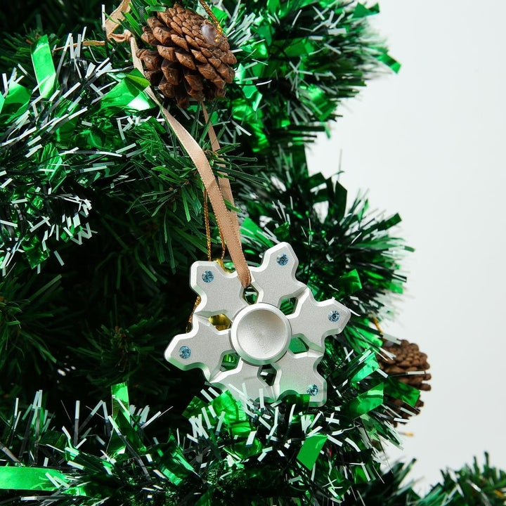 Chrome Plated Silver Hanging Christmas Tree Snowflake Spinner Ornament w/ Matashi Crystals Image 3