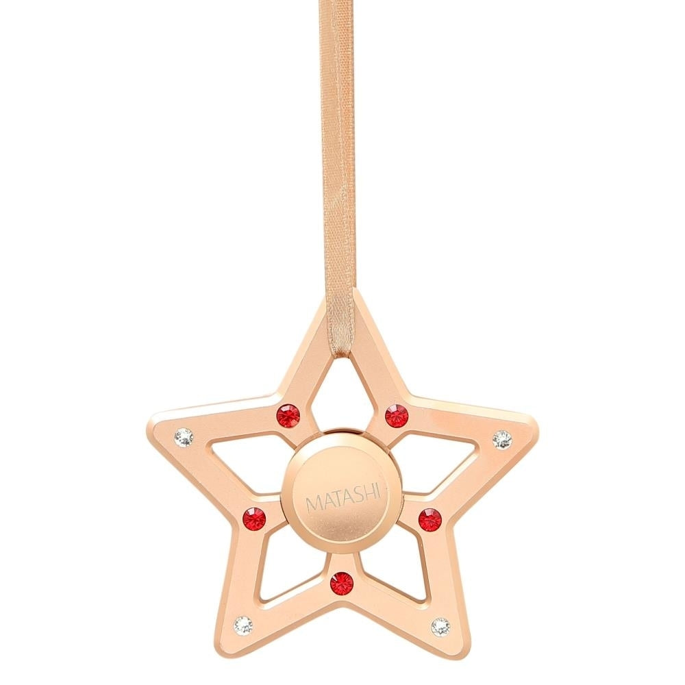 Rose Gold Plated Hanging Christmas Tree Star Spinner Ornament w/ Matashi Crystals Image 2