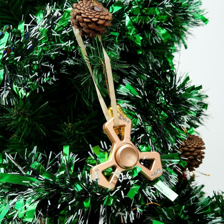 Rose Gold Plated Hanging Christmas Tree Triangle Spinner Ornament w/ Matashi Crystals Image 3