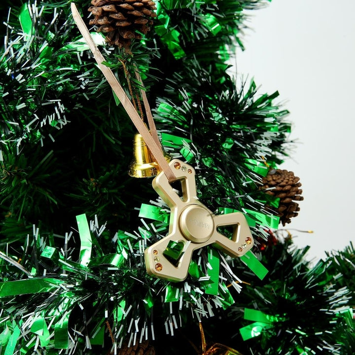 24k Gold Plated Hanging Christmas Tree Triangle Spinner Ornament w/ Matashi Crystals Image 3