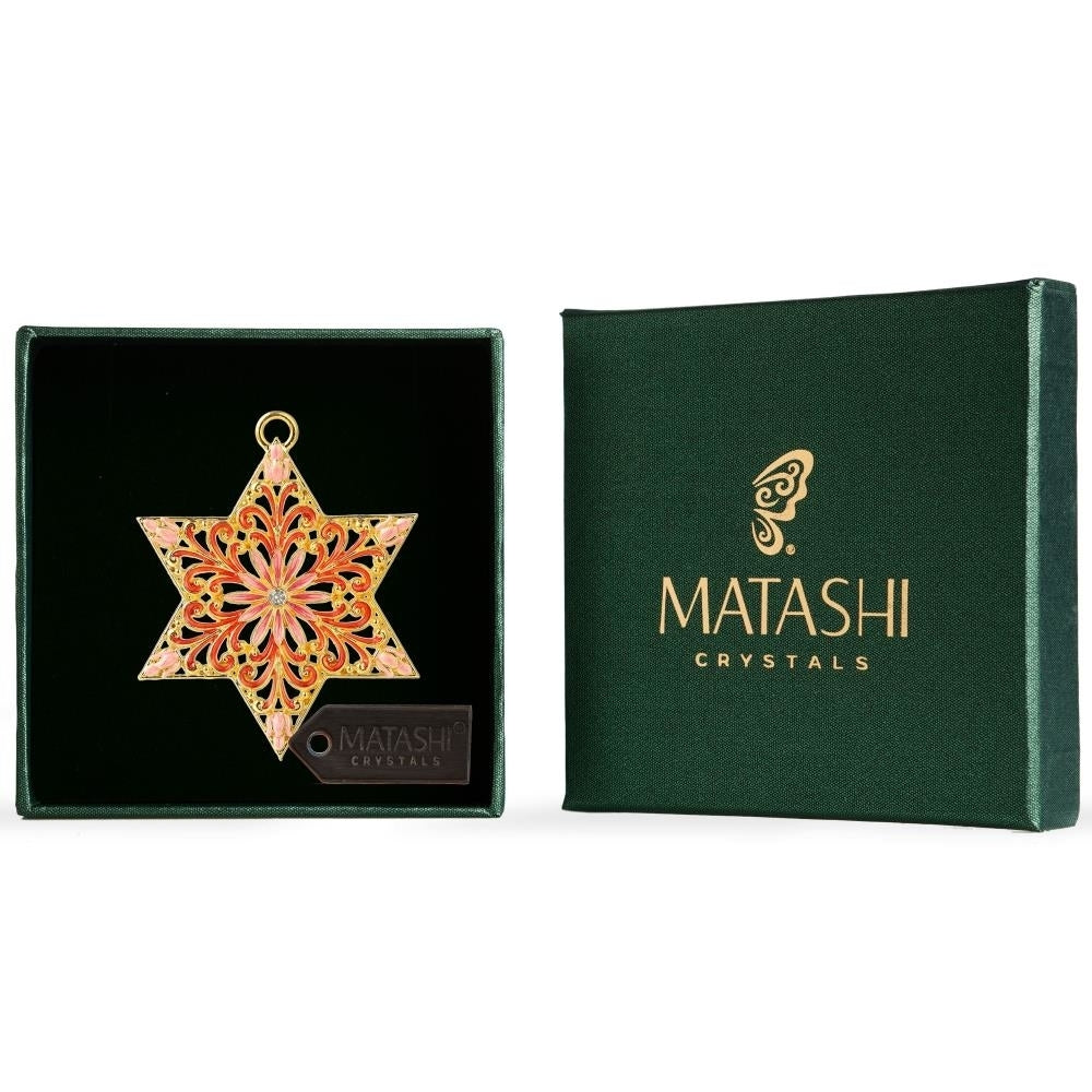 Traditional Star of David Hanging Ornament (Pewter) Classic  Hand-Painted Pink Red and Gold Image 1