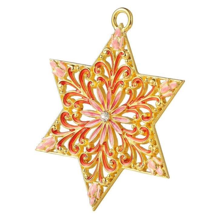 Traditional Star of David Hanging Ornament (Pewter) Classic  Hand-Painted Pink Red and Gold Image 3