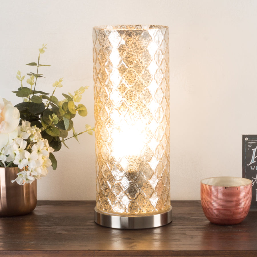 Table Light Textured Glass Trellis Lattice Pattern Led Bulb Included Elegant 16 Inch Tall Image 1
