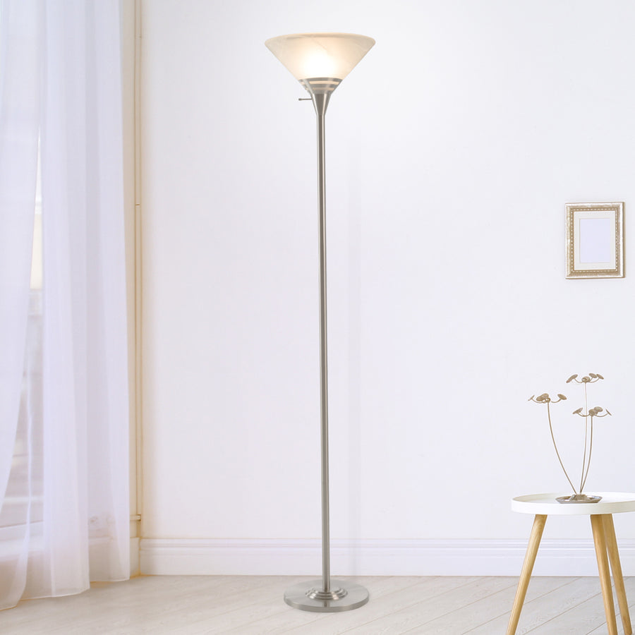 Brushed Silver Metal Floor Lamp 75 Inch LED Bulb Frosted Glass Shade Ambient Light Image 1