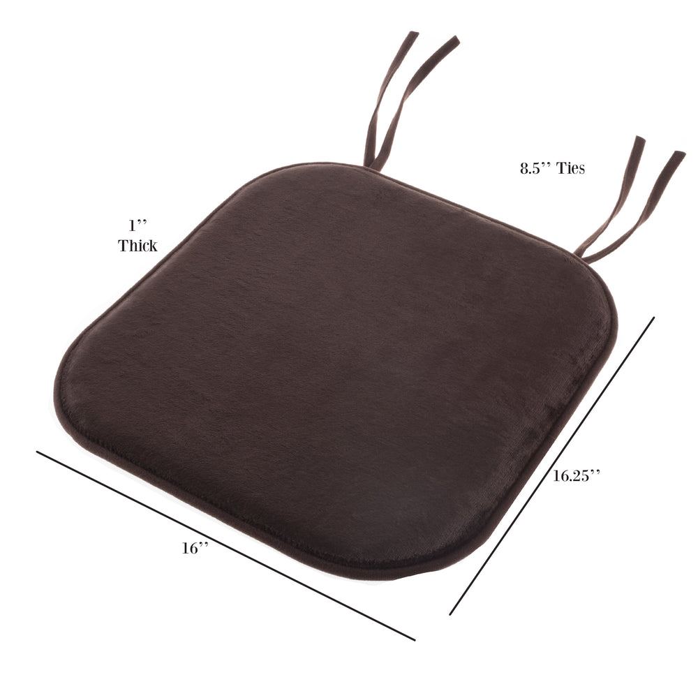 Memory Foam 16 x 16 Plush Chair Cover Cushion with Ties 1 Inch Thick Comfy Non Slip Brown Image 2