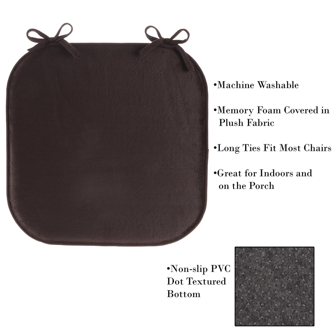 Memory Foam 16 x 16 Plush Chair Cover Cushion with Ties 1 Inch Thick Comfy Non Slip Brown Image 3