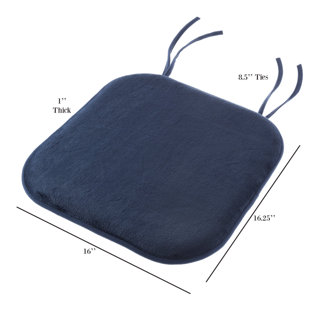 Memory Foam 16 x 16 Plush Chair Cover Cushion with Ties 1 Inch Thick Comfy Non Slip Navy Image 2