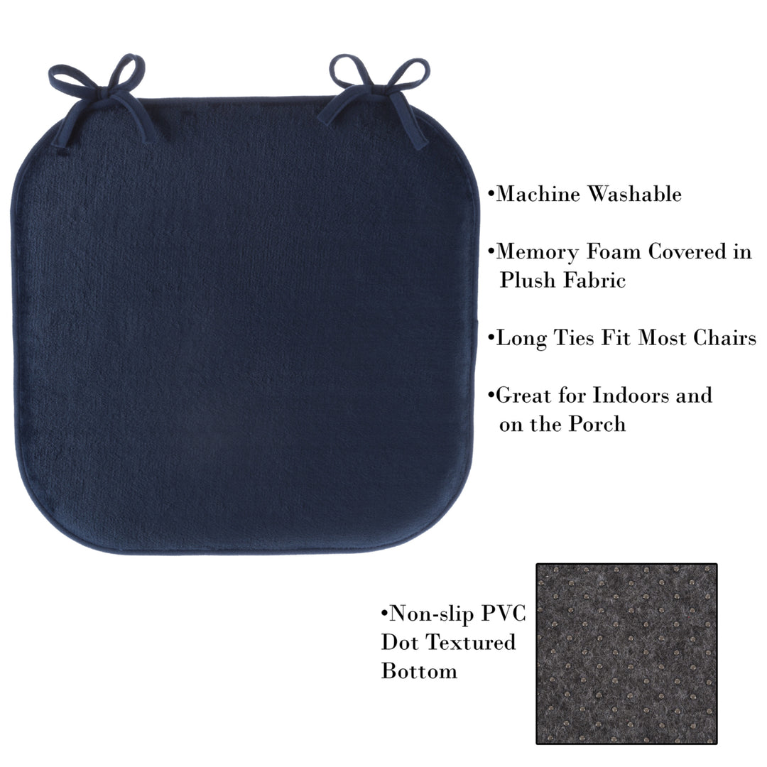 Memory Foam 16 x 16 Plush Chair Cover Cushion with Ties 1 Inch Thick Comfy Non Slip Navy Image 3