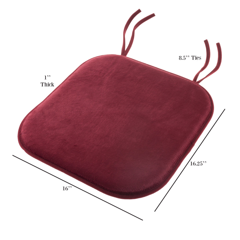 Memory Foam 16 x 16 Plush Chair Cover Cushion with Ties 1 Inch Thick Comfy Non Slip Red Image 2