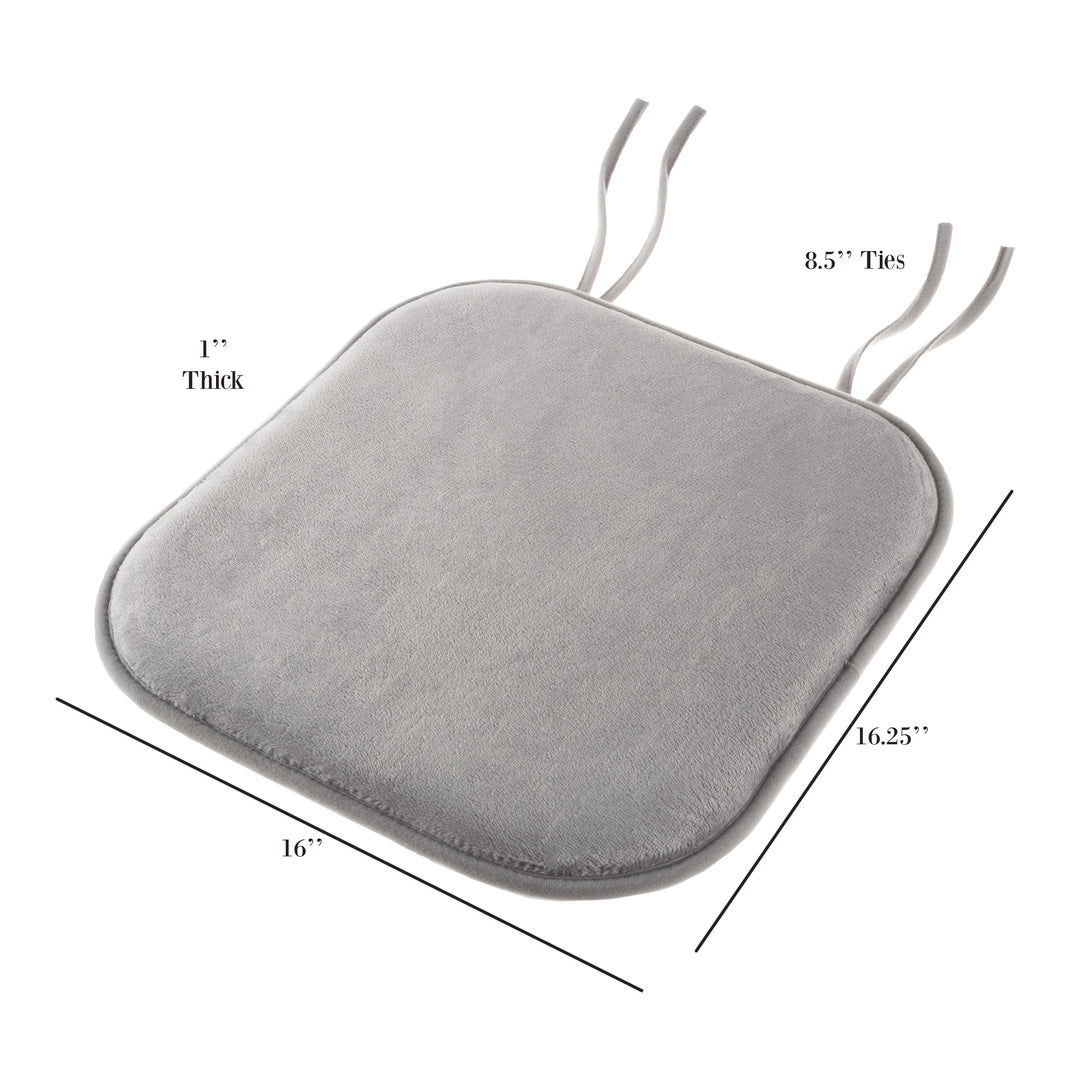 Memory Foam 16 x 16 Plush Chair Cover Cushion with Ties 1 Inch Thick Comfy Non Slip Gray Image 2