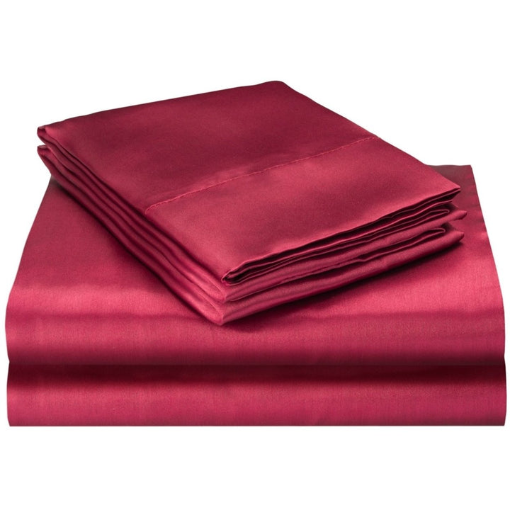 Queen Size Satin Bed Sheet Set 4 Piece Soft Polyester Sheets Fitted Flat Pillowcases Image 1