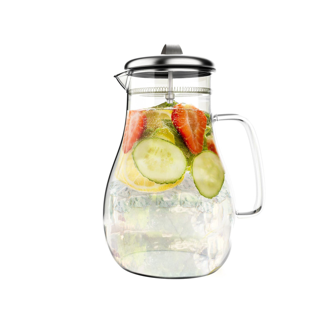 Glass Pitcher-64oz. Carafe with Stainless Steel Filter Lid- Heat Resistant to 300F Image 1