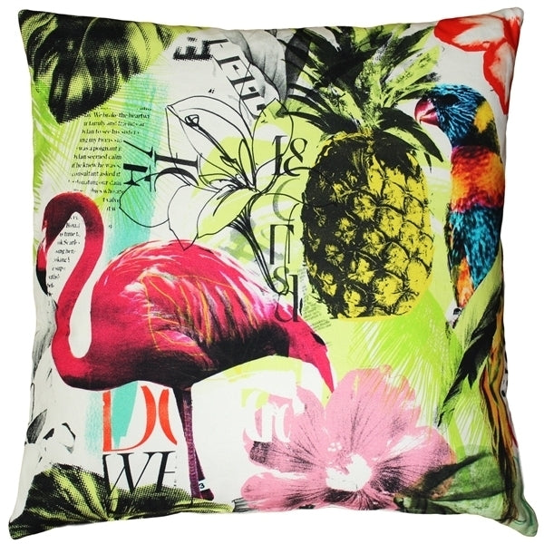 Pillow Decor Tropical Oasis Throw Pillow 24x24 Cotton Canvas Palm Hibiscus Parrots Image 1