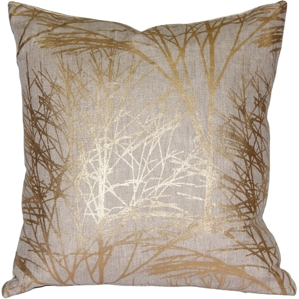 Pillow Decor Forest Gold Linen Throw Pillow 19x19 Metallic Print Natural Fabric Image 1