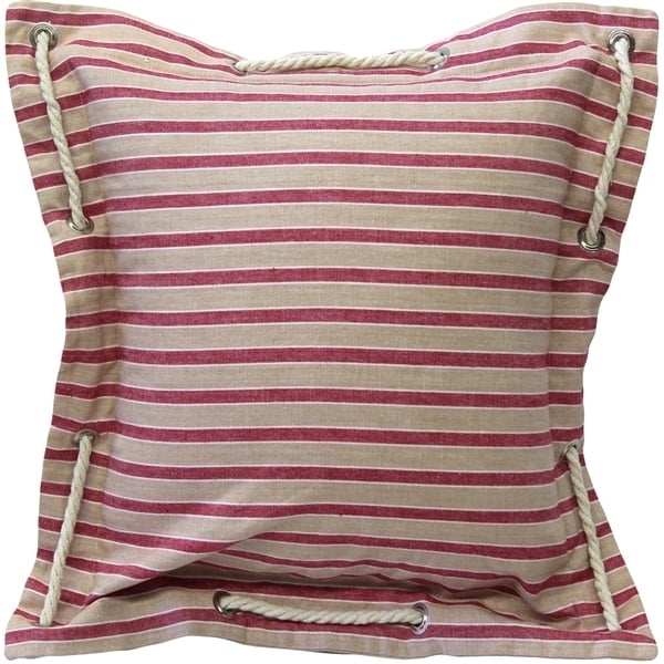 Pillow Decor Nautical Stripes Pink Cotton Throw Pillow 16x16 Coastal Image 1