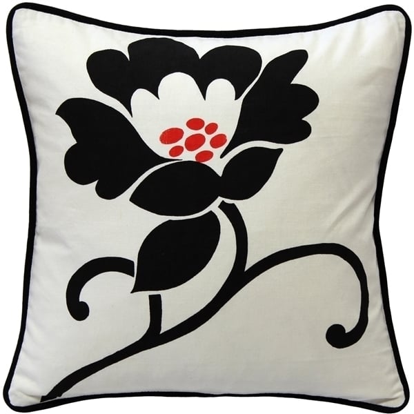 Pillow Decor Graphic Flower Cotton Throw Pillow 16x16 Black and Red Design Image 1