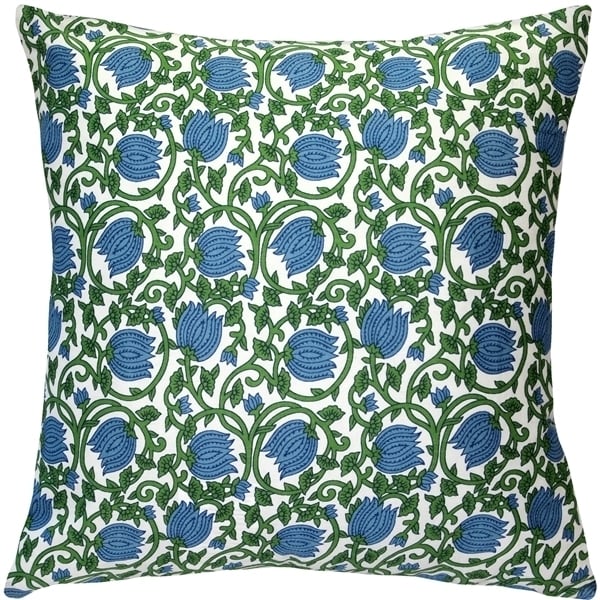 Pillow Decor May Garden Floral Throw Pillow 19x19 Cotton Blue Green Vines Image 1