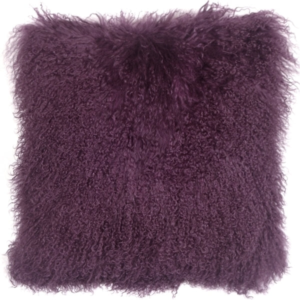 Pillow Decor Mongolian Sheepskin Purple Throw Pillow 18x18 Suede Backing Image 1