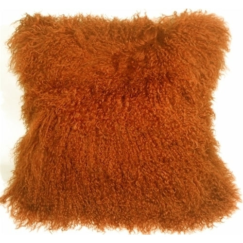 Pillow Decor - Mongolian Sheepskin Burnt Orange Throw Pillow Image 1