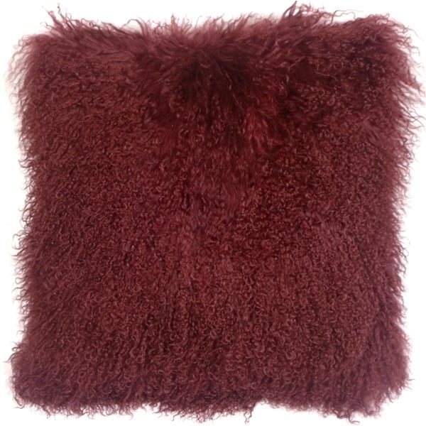 Pillow Decor Mongolian Sheepskin Throw Pillow 18x18 Wine Color Faux Suede Image 1