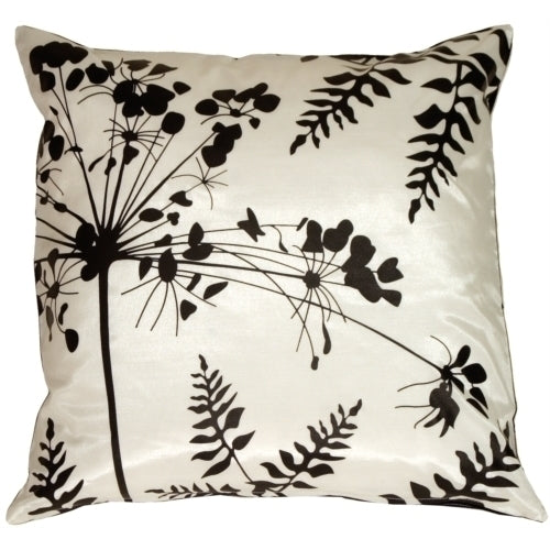 Pillow Decor - White with Black Spring Flower and Ferns Pillow 20x20 Image 1