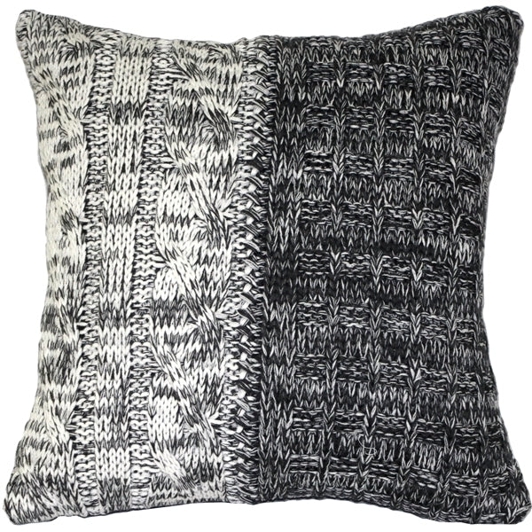 Pillow Decor Hygge Chalet Gray Knit Pillow 18x18 Acrylique Twine Check Pattern Image 1