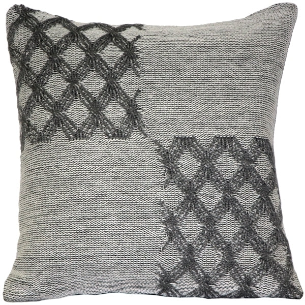 Pillow Decor Hygge Morning Gray Knit Pillow 18x18 Soft Acrylic Diamond Pattern Image 1