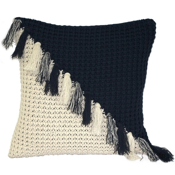 Pillow Decor - Hygge Coast Blue and Cream Knit Pillow Image 1
