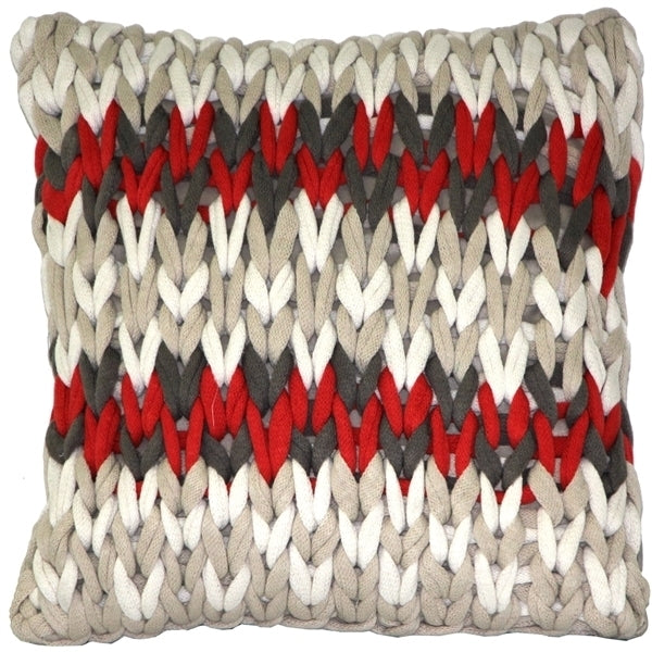 Pillow Decor - Hygge Nordic Red and Gray Chunky Knit Pillow Image 1