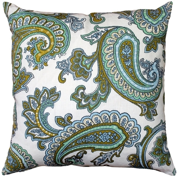 Pillow Decor Tuscany Linen Forest Paisley Throw Pillow 22x22 Inches Green Blue Image 1