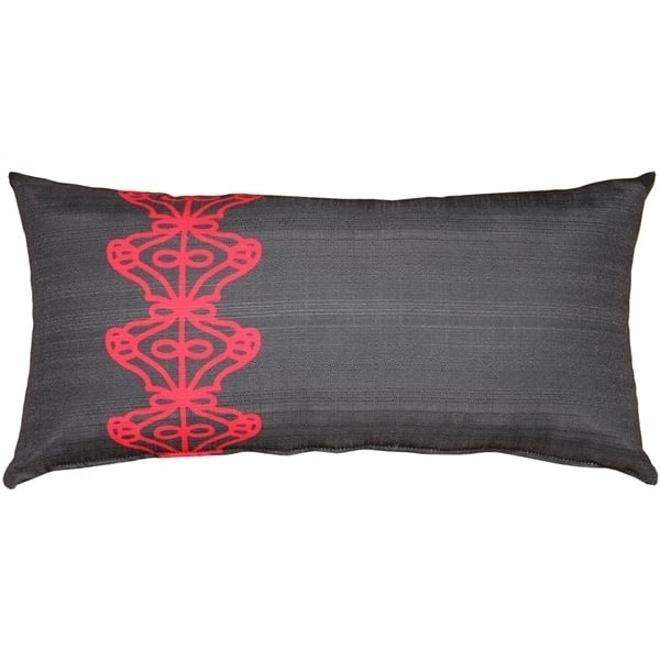 Pillow Decor Charcoal Scroll Outdoor Throw Pillow 12x24 Red Accent Polypropylene Image 1