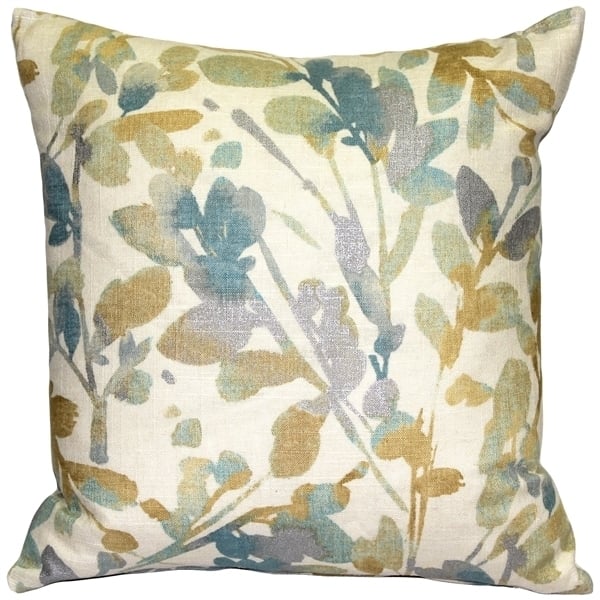 Pillow Decor Linen Leaf Marine Throw Pillow 20x20 Soft Blue Gold Design Image 1