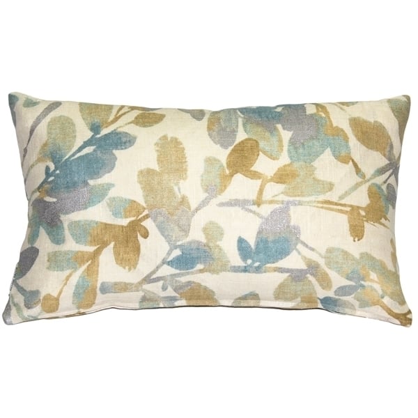 Pillow Decor Linen Leaf Marine Throw Pillow 12x20 Rectangular Soft Blue Gold Image 1