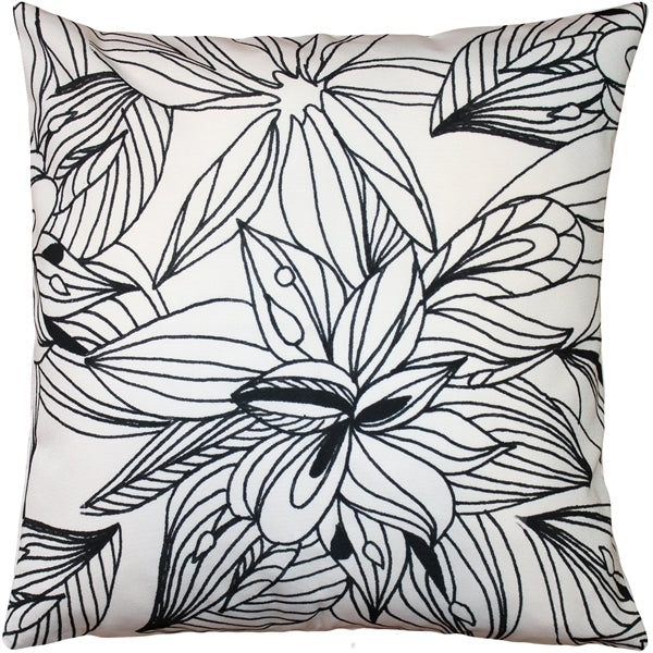 Pillow Decor Pen and Ink Flowers Throw Pillow 20x20 Black White Floral Design Image 1