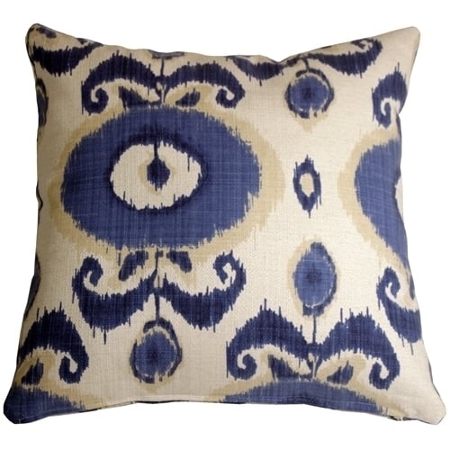 Pillow Decor Bold Blue Ikat 20x20 Decorative Pillow Cotton Blend Poly Insert Image 1