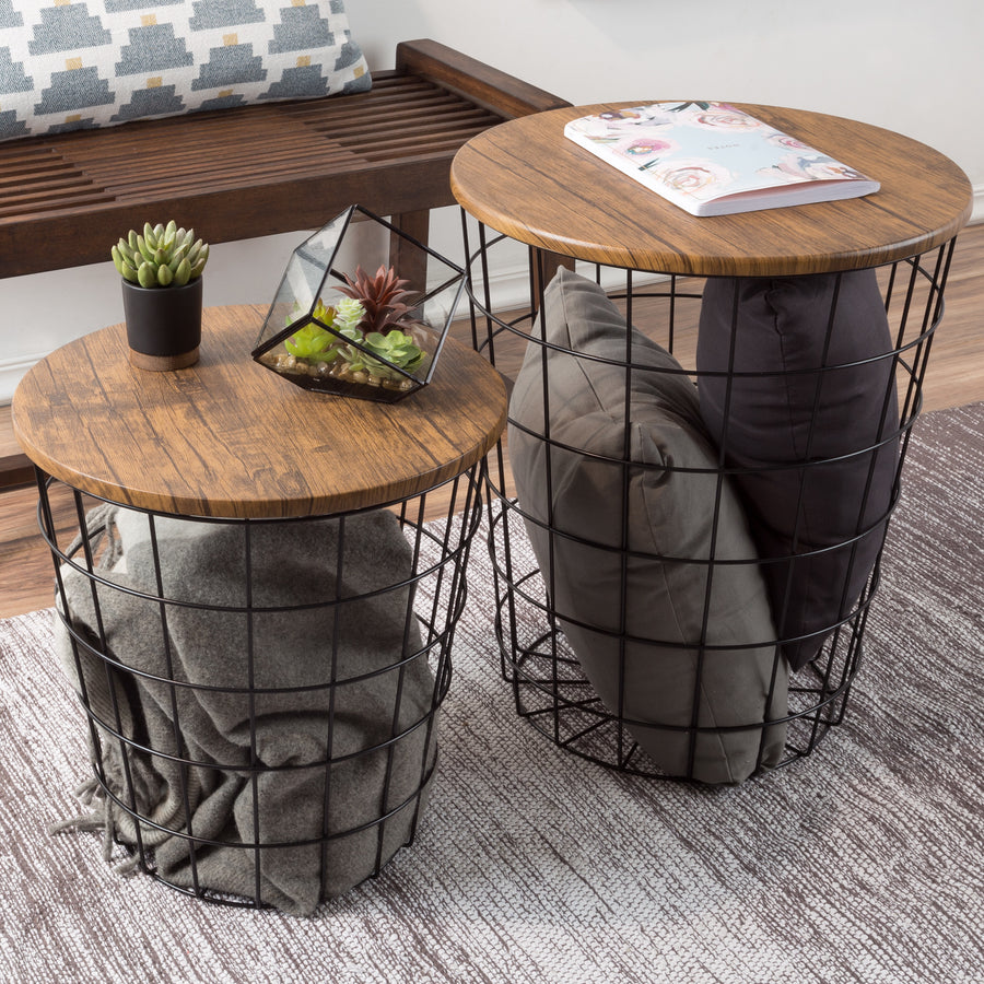 Set of 2, Lavish Home Wood and Wire Nested End Tables Image 1