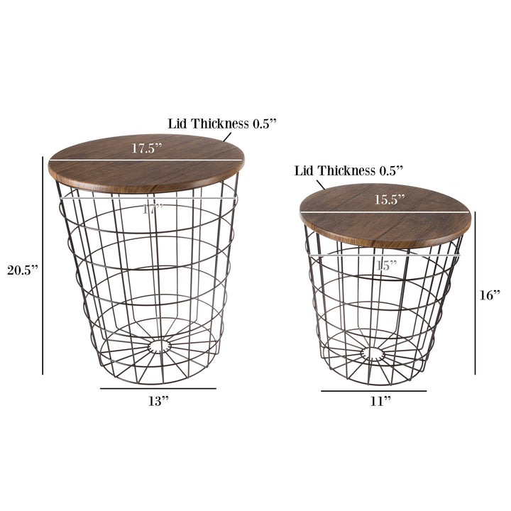Set of 2, Lavish Home Wood and Wire Nested End Tables Image 2