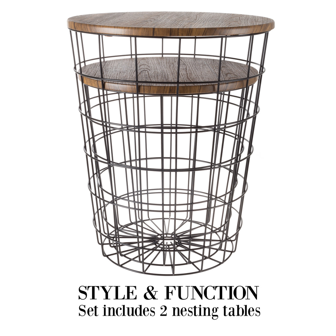 Set of 2, Lavish Home Wood and Wire Nested End Tables Image 3