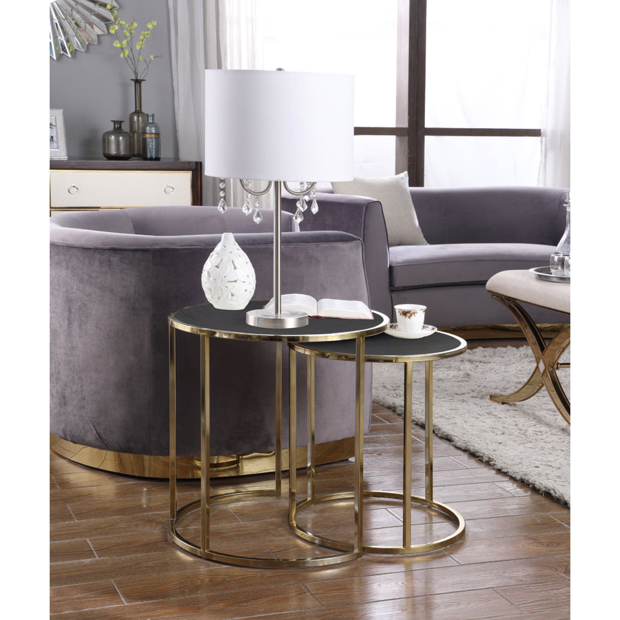 Blayne Nightstand Side Table 2 Piece Set Gold Finished Gibbous Moon Frame PU Leather Top Image 1