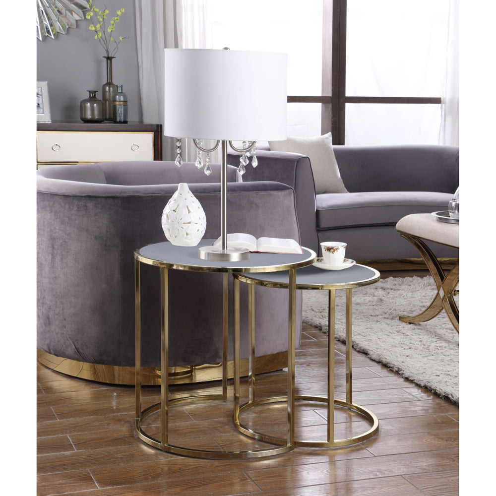Blayne Nightstand Side Table 2 Piece Set Gold Finished Gibbous Moon Frame PU Leather Top Image 2