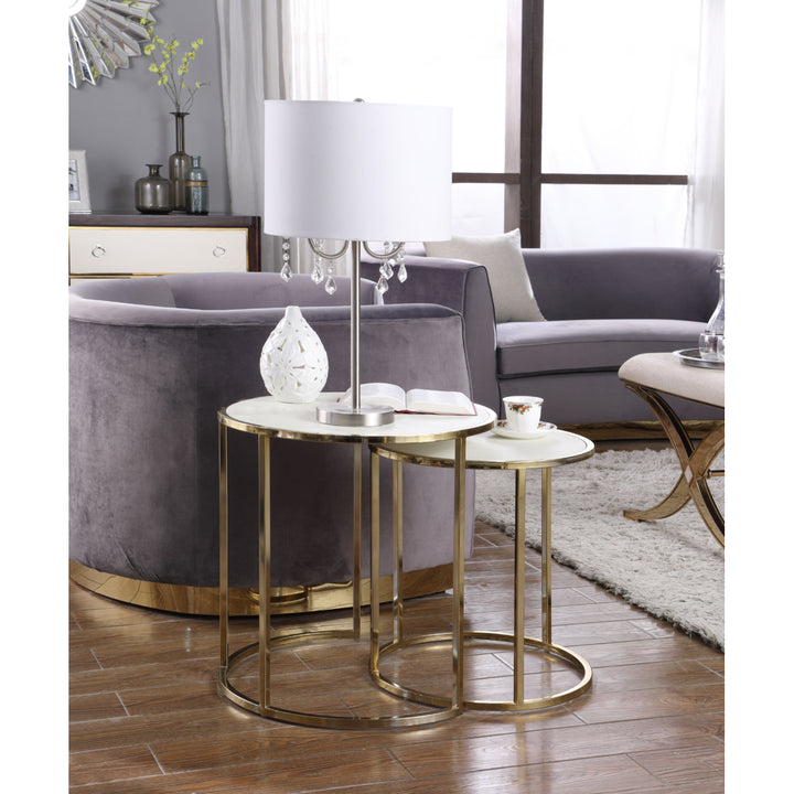 Blayne Nightstand Side Table 2 Piece Set Gold Finished Gibbous Moon Frame PU Leather Top Image 4