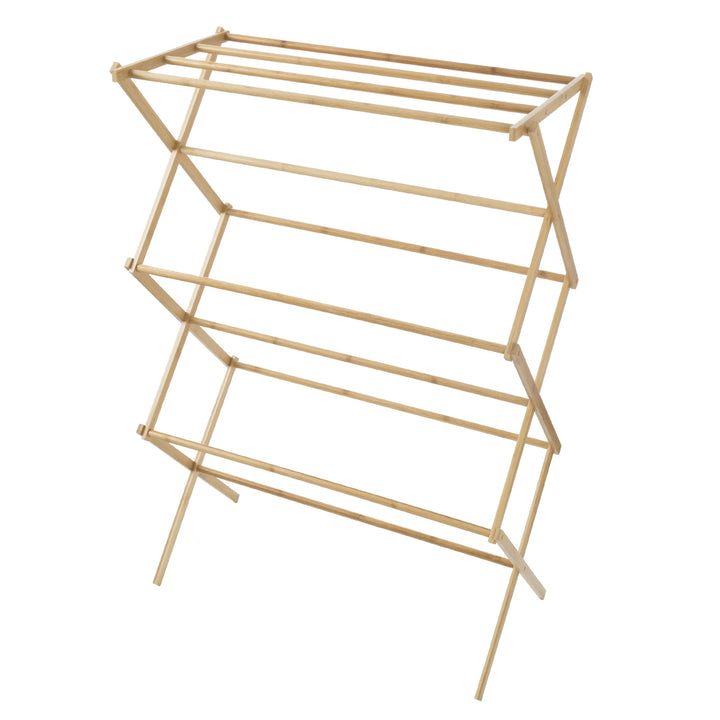 Bamboo Collapsible Clothes Drying Rack Eco-Friendly 3-Tier Laundry Hang Delicates Image 1